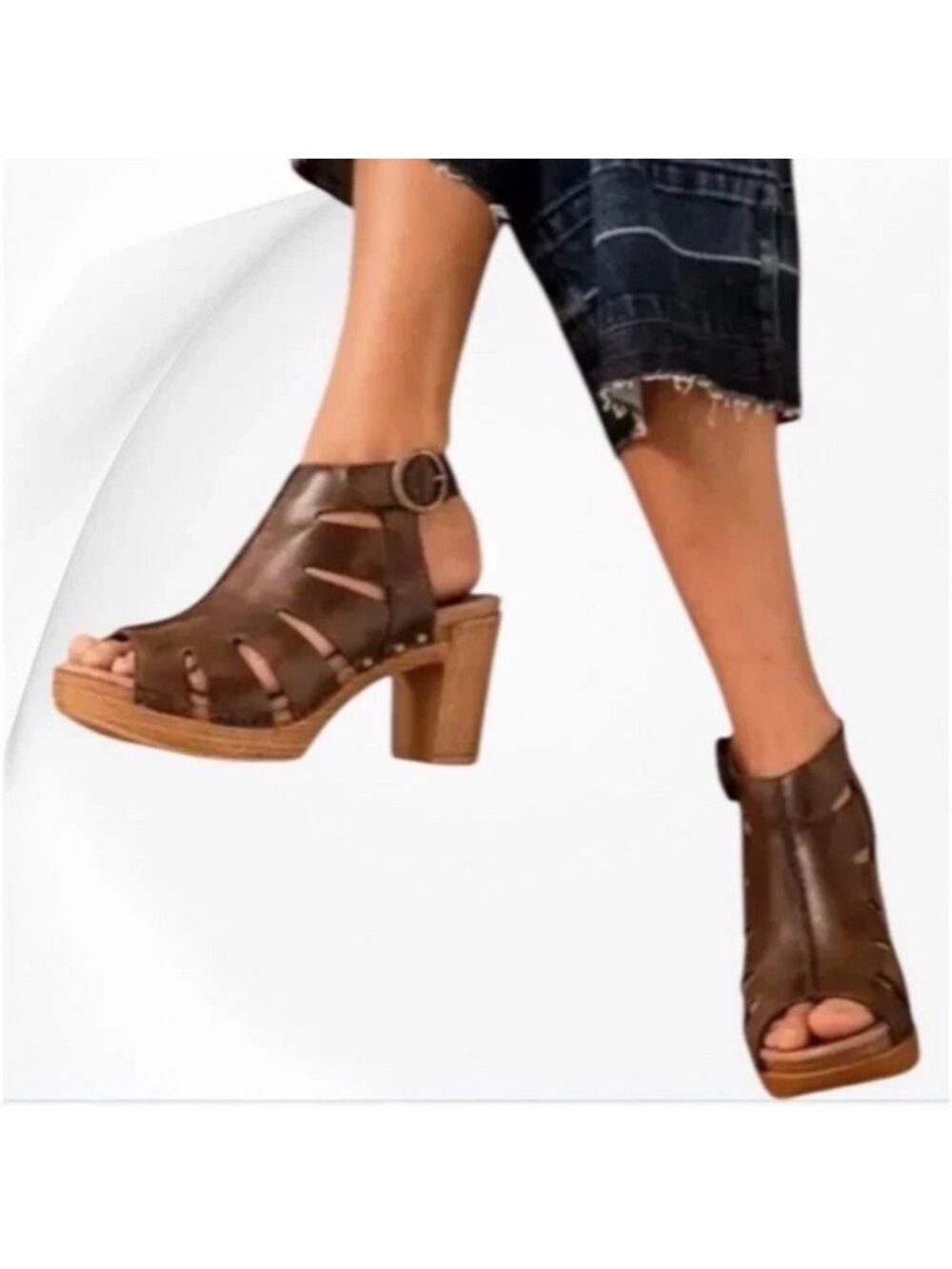 Dansko Demetra Sandal Brown Leather Slingback Block Heel Peep Toe Women’s 8.5-9